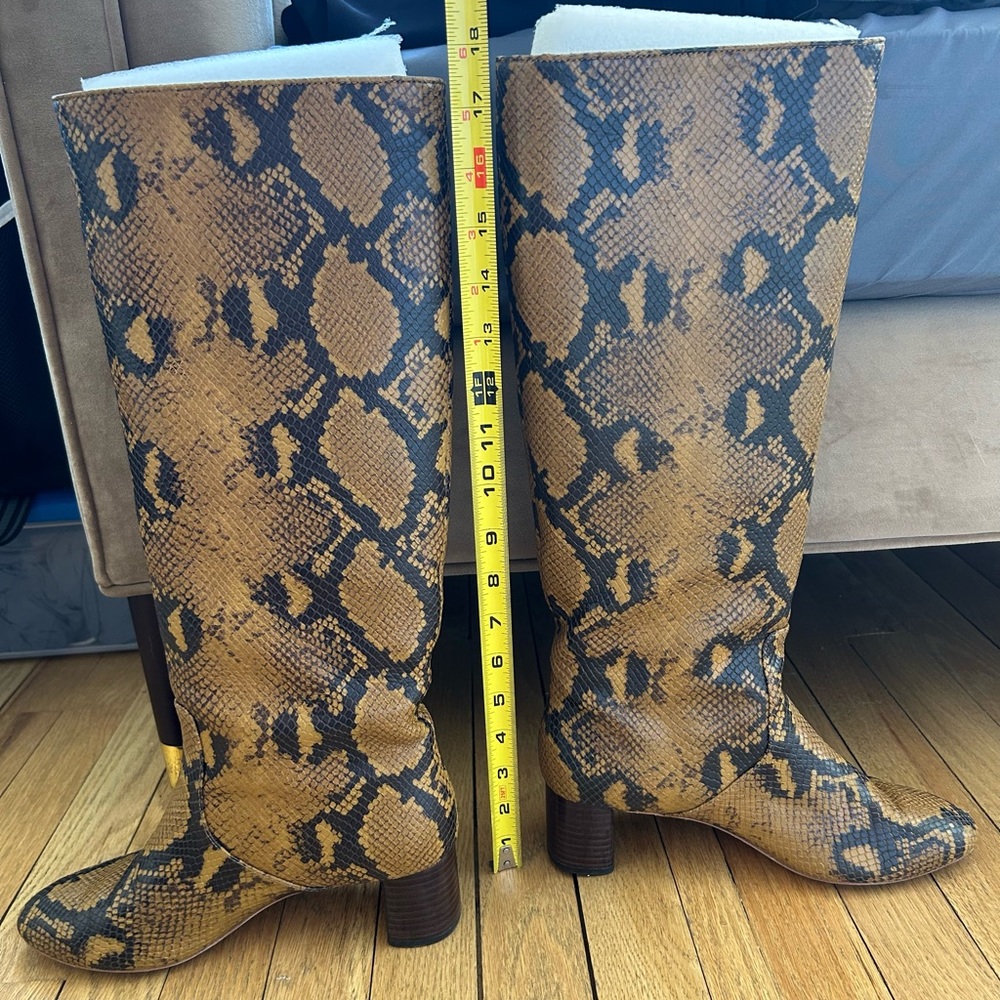 Loeffler Randall tall brown snake skin boot with low heel